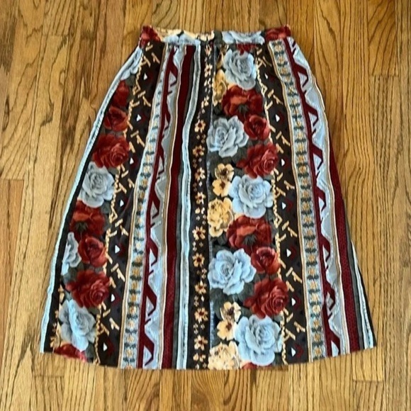 Vintage size 10 women's skirt elastic waist rose flowers with orange red brown - Picture 2 of 9
